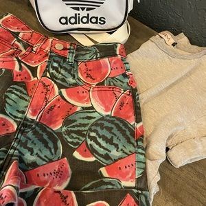High-Waisted Watermelon Denim Shorts